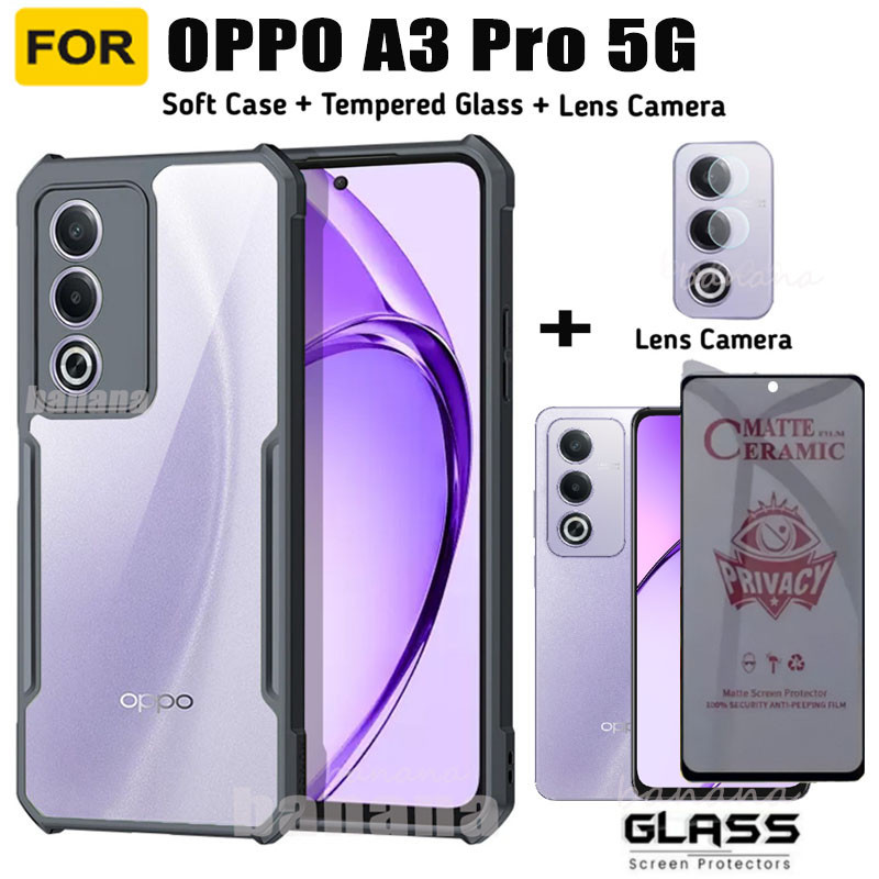 สําหรับเคสโทรศัพท์ OPPO A3 Pro 5G และตัวป้องกันหน้าจอกระจกนิรภัยป้องกันการแอบดู 3 ใน 1