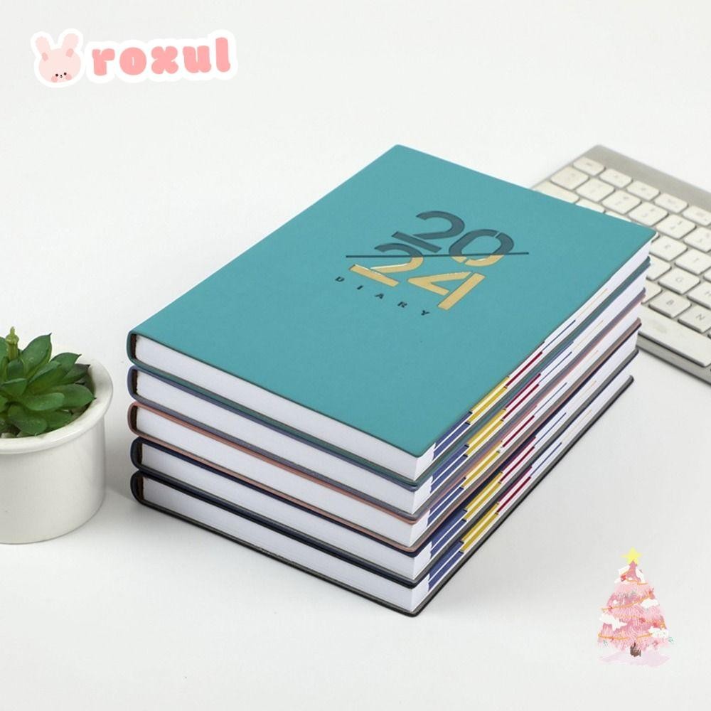 หนังสือปฏิทิน ROXUL, 365 วัน A5 2024 หนังสือวาระภาษาอังกฤษ, หนัง PU คุณภาพสูงรายวันวางแผนรายสัปดาห์โรงเรียน Office