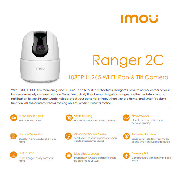 อัดเสียงได้ IMOU (A1 2MP/4MP , A2 2MP ,  Ranger2C 2MP/4MP/3MP , Rex 2D 2MP/4MP , Cue2)  H265 Full HD