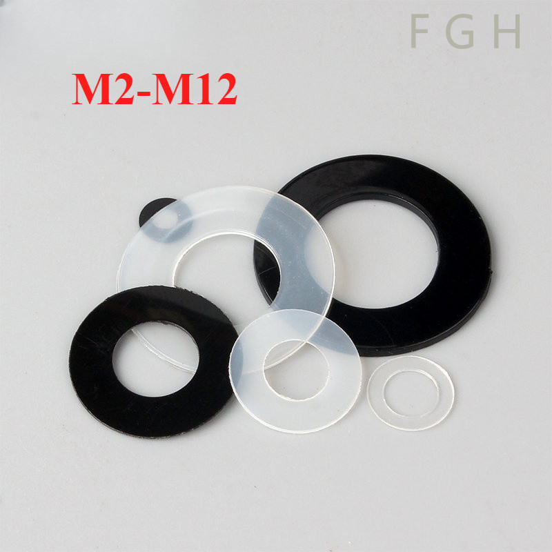 [FGH-y]  M2-M12ขาว ดำ แหวนอีแปะ ไนลอน พลาสติก แหวนรอง น็อตสกรู（นุ่ม ปะเก็น） M2M3M4-M12 Flat Washer Nylon Plastic Screw  PE（Soft cushion sheet）