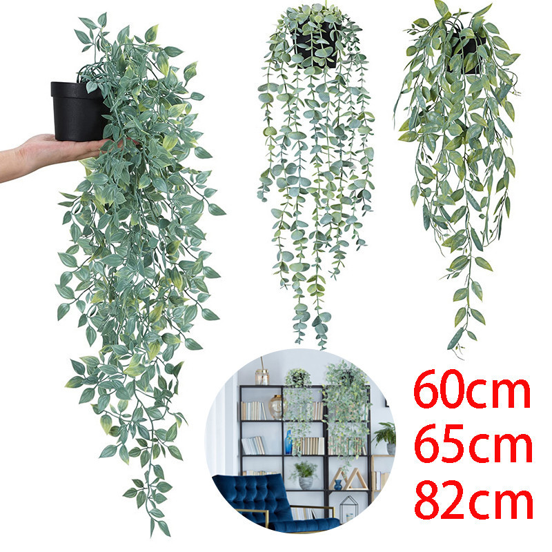 เถาใบไม้ปลอม สีเขียวเปอร์เซีย 82/65/60cm เมตร สีเขียว พร้อมกระถางต้นไม้ หวายจําลองติดผนัง สําหรับแขวนตกแต่งผนังบ้าน