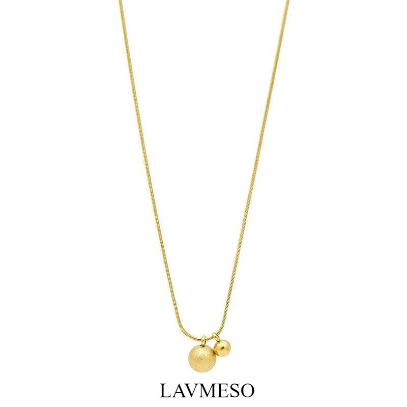 Golden Doudou Glossy Frosted Titanium Steel Necklace Female Minimalist Fashion All-Match Necklace Gift Must-Have