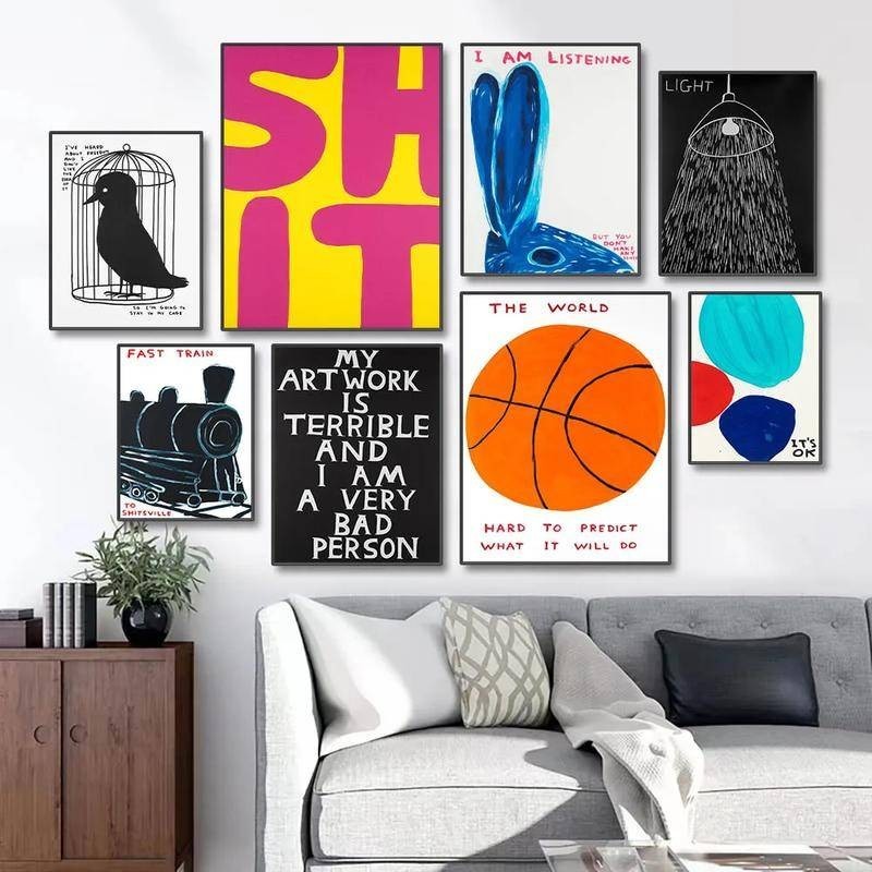 โปสเตอร์คนดาวิด Shrigley Abstract Canvas Art Prints - Leopard, Rabbit, Whale Nordic Wall Art