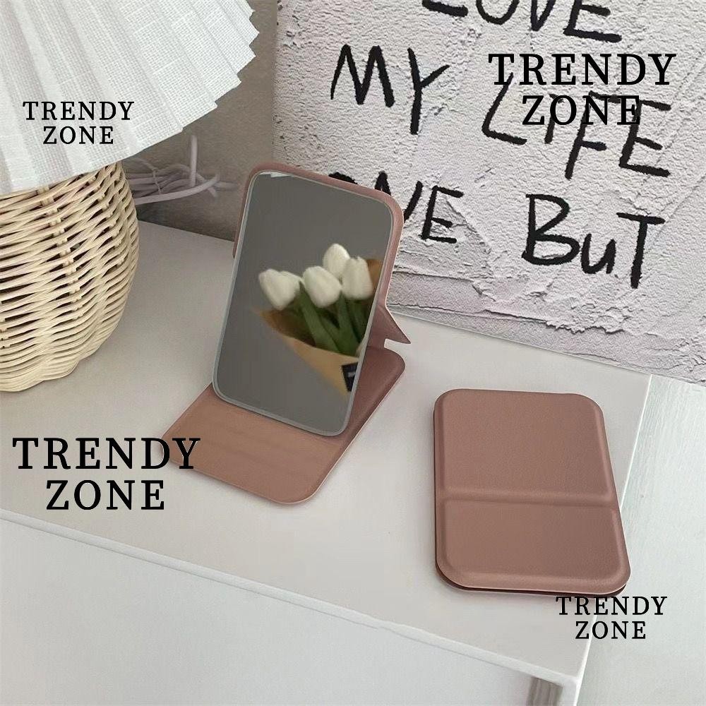 Trendyzone กระจกแต่งหน้ามือถือ, กระจกแต่งหน้าตั้งโต๊ะแบบพับได้คุณภาพสูง, กระจกกระเป๋าน่ารักสีทึบด้านเดียวที่สร้างสรรค์
