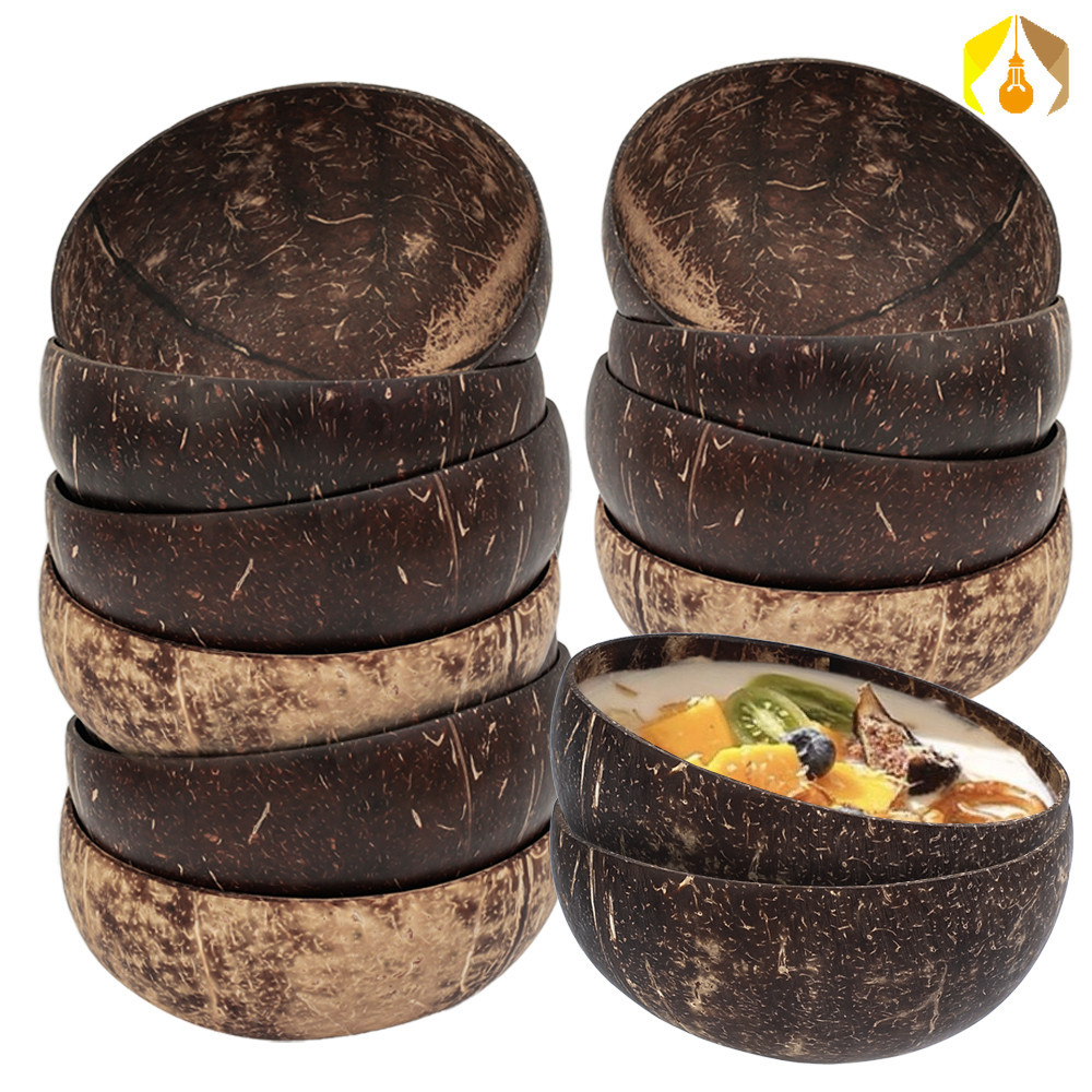 มี3ขนาด ชามกะลามะพร้าวธรรมชาติ-สลัดไม้นํามาใช้ใหม่ผลไม้ก๋วยเตี๋ยวชามบนโต๊ะอาหารในครัว