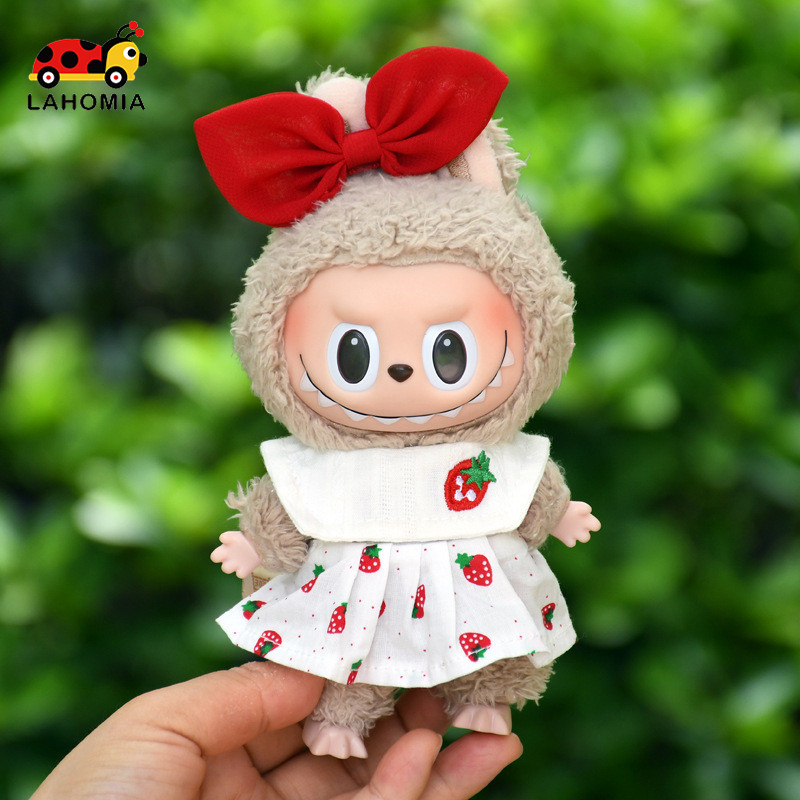 พร้อมส่ง Lahomia ชุด labubu macaron 17 ซม. เสื้อผ้า ชุดเดรสเสื้อกั๊กสตรอเบอร์รี่สําหรับเสื้อผ้าเด็กน่ารัก