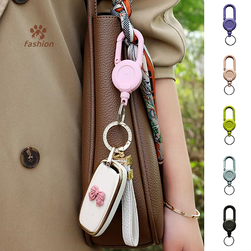 [แฟชั่น] โลหะกันขโมยสีสันสดใส Easy-to-pull Buckle Rope พวงกุญแจยืดหยุ่น Sporty Retractable Key Ring Anti Lost Yoyo Ski Pass ID Card {TH}