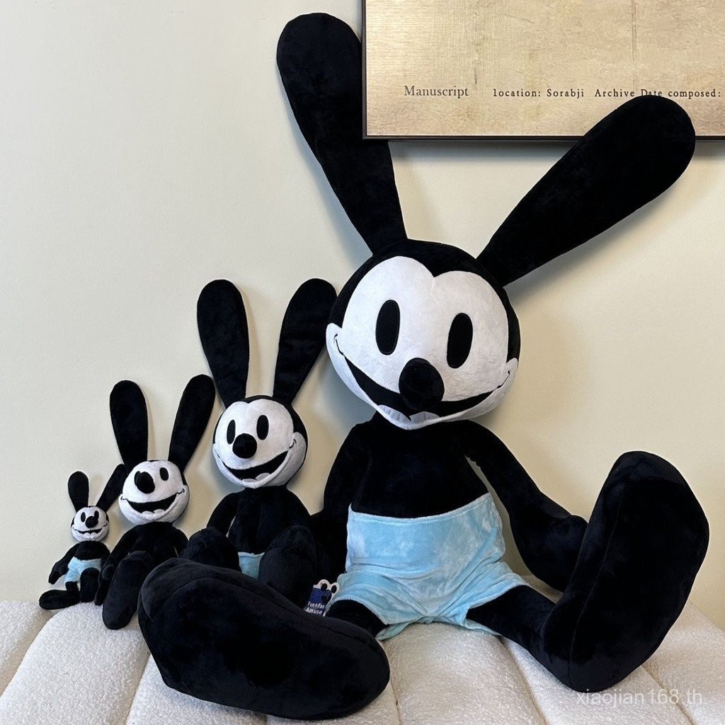 Oswald Lucky Rabbit ตุ๊กตามิกกี้สีดำและสีขาวตุ๊กตาตุ๊กตาพวงกุญแจจี้น่ารัก