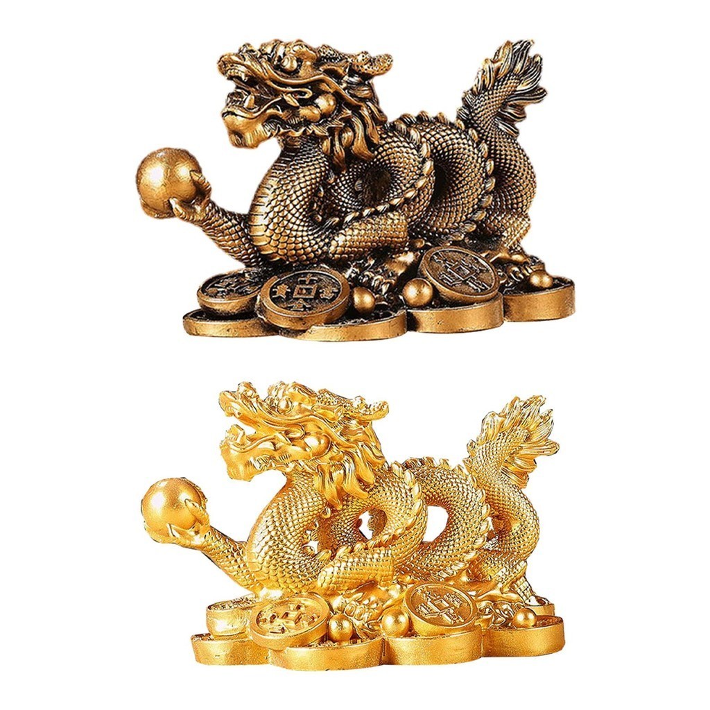 [Lszcx6l] เทศกาลฤดูใบไม้ผลิรูปปั้นมังกรจีน Fengshui เครื่องประดับเรซิ่น 3x1.7x2 นิ้ว