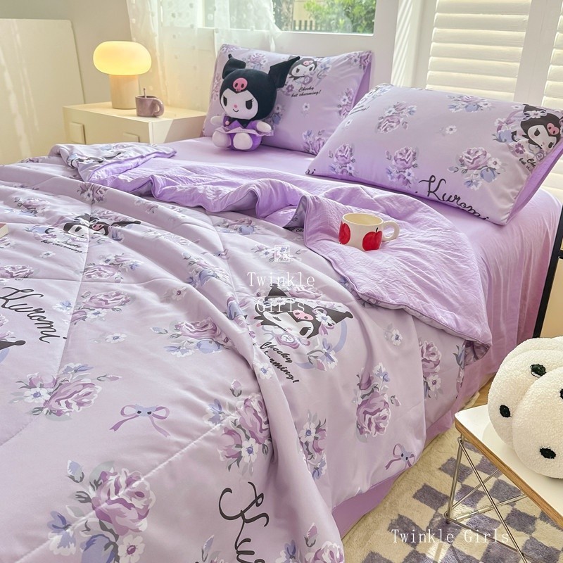 Kuromi Cinnamoroll ล้างผ้าฝ้ายฤดูร้อนผ้านวมเด็กการ์ตูน Hello Kitty Melody ผ้าห่มบางผ้าพันคอสําหรับ Naked Sleeping Selimut