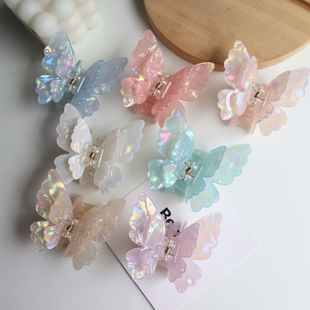 เกาหลีระดับไฮเอนด์ใหม่อุปกรณ์ผมอารมณ์ที่มีสีสันสองชั้นผีเสื้อหวานคว้าคลิป อิน ข้ามพรมแดนที่นิยมผมหางคลิป
