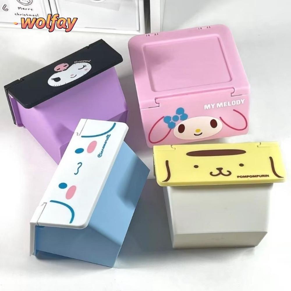 SANRIO กล่องเก็บของแบบพลิกได้ ว้าว, กล่องเก็บของมัลติฟังก์ชั่นคุโรมิพลาสติกวางซ้อนกันได้, กล่องเครื่องประดับสุนัขอบเชย ซานริโอ มายเมโลดี้