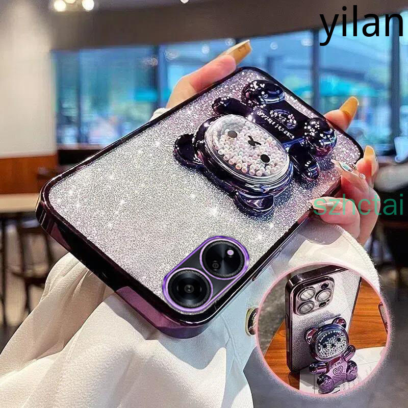 เคส Oppo A60 A17 A38 A18 A98 A17K A58 A78 A77S A77 4G 5G A96 A95 A57 A76 A74 4G 5G 2022 วงเล็บหมุน 360 °เคสโทรศัพท์บรรเทาความเครียดหมีลูกปัดสีสันสดใสขาตั้งพับได้เคส TPU แบบนุ่ม