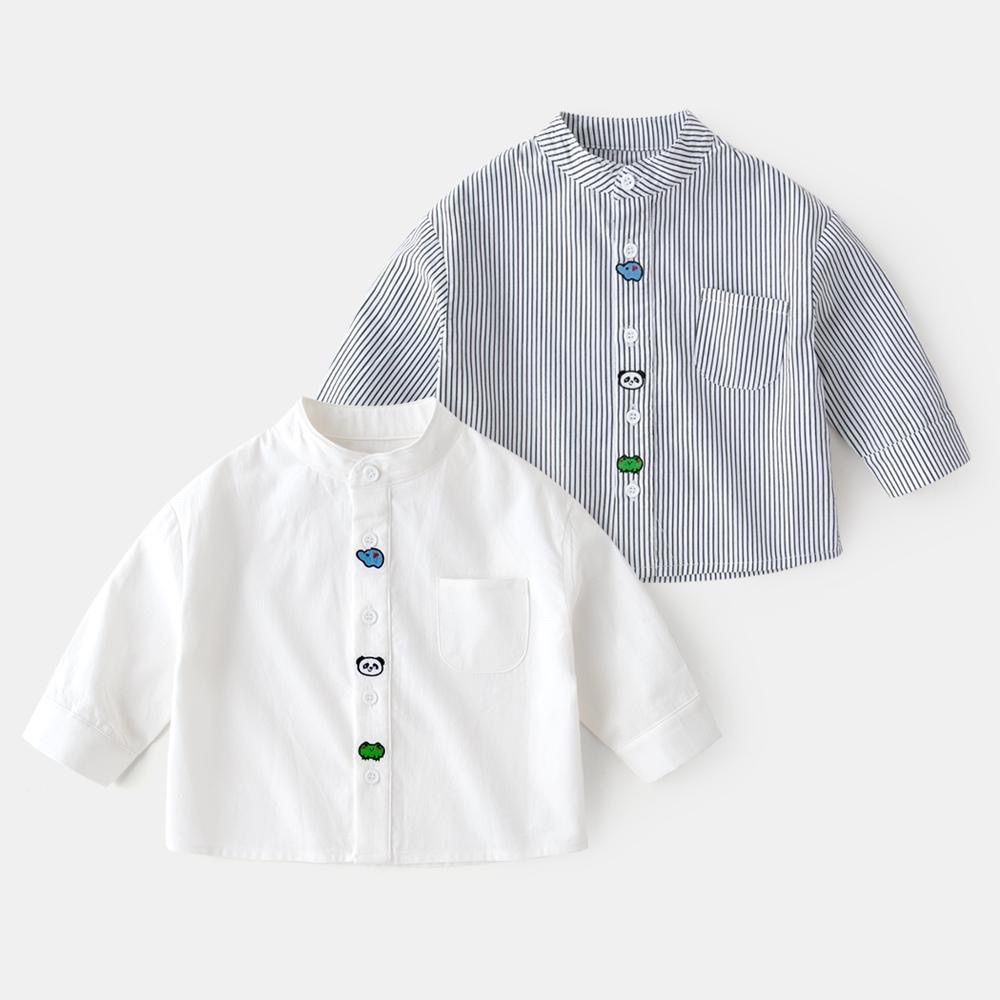 เสื้อสีขาว 2024 ผ้าฝ้ายใหม่ปุ่มลายการ์ตูนน่ารักด้านบนสําหรับเด็กชายและเด็กหญิง