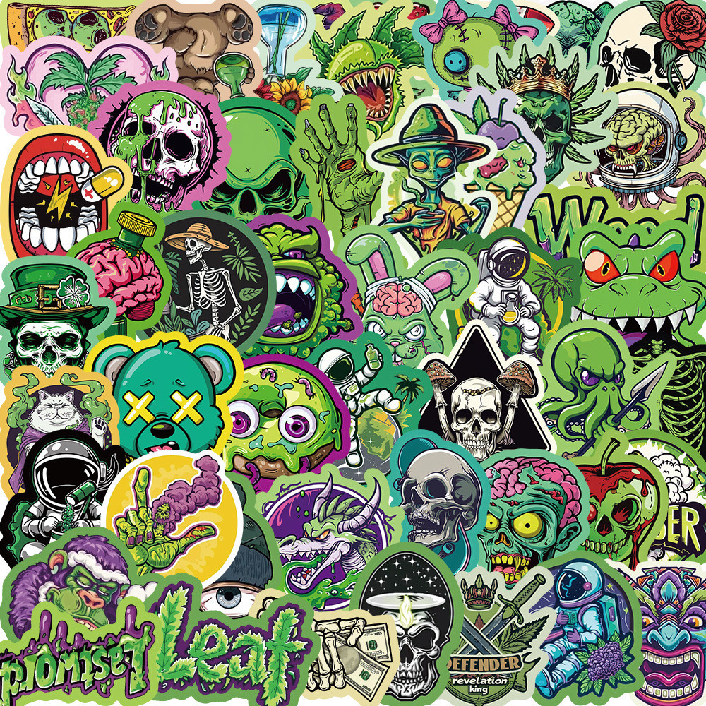 พร้อมส่ง!กัญชาไทย green skull weed sticker สติกเกอร์ กันน้ำ รูปแบบที่แตกต่างกัน 
