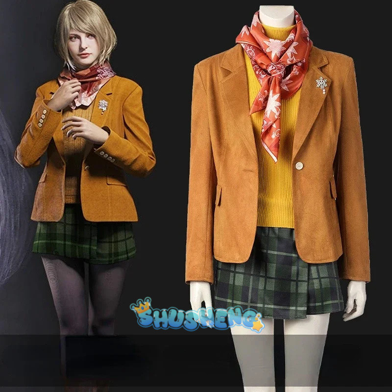 อะนิเมะเกม Resident Evil 4 Ashley Graham คอสเพลย์คอสเพลย์เครื่องแต่งกายแจ็คเก็ตกระโปรง Fantasia ผู้ห