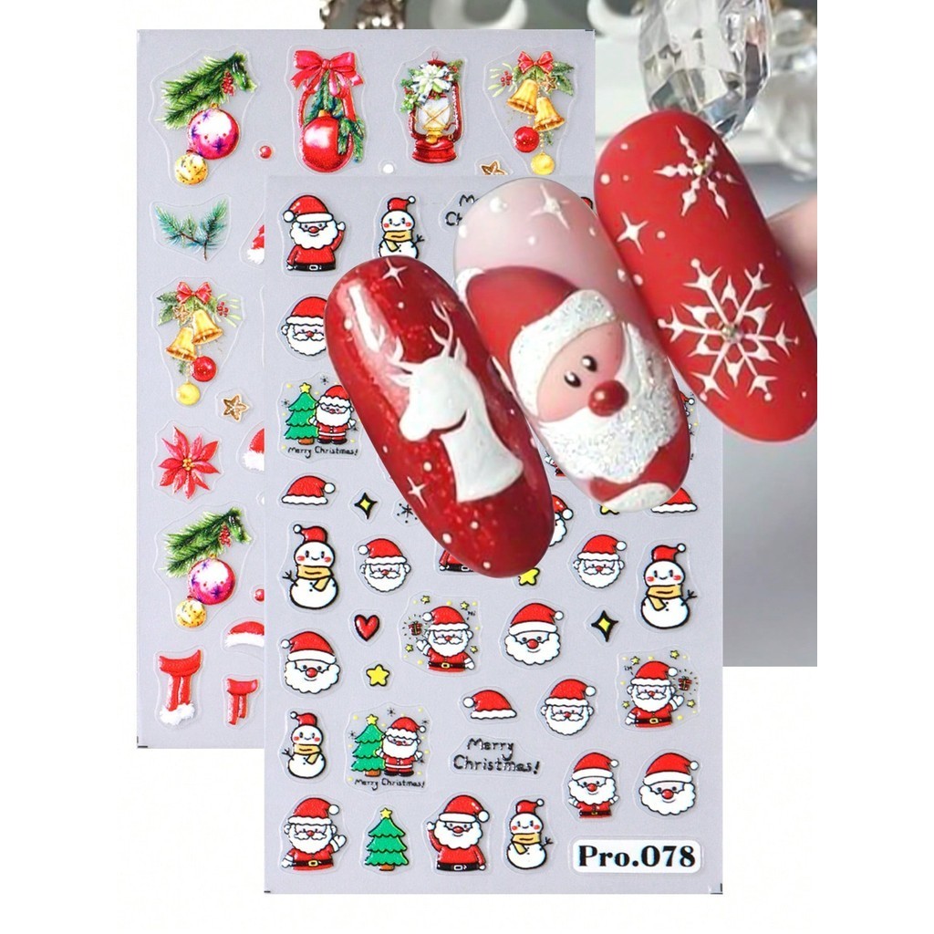 5d Santa Claus ฤดูหนาวการ์ตูนคริสต์มาสสติกเกอร์เล็บ Greenery Holly Tree Bell เล็บ Sliders ปีใหม่ตกแต่งเล็บอุปกรณ์แต่งเล็บ