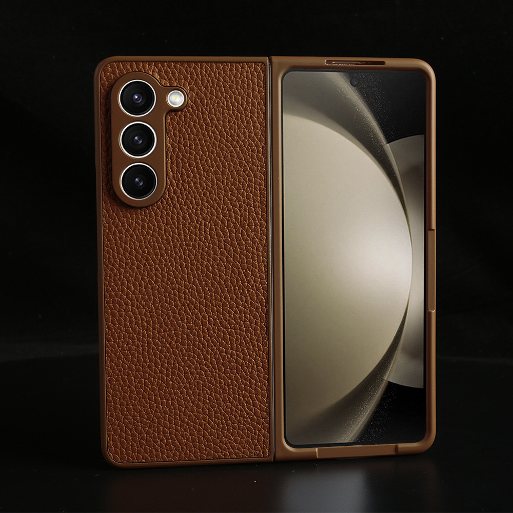 เคสหนังวัวแท้หรูหราสําหรับ Samsung Galaxy Z Fold 6 ZFold 5 4 3 5G ฝาครอบกันชนพีซีแบบแข็ง