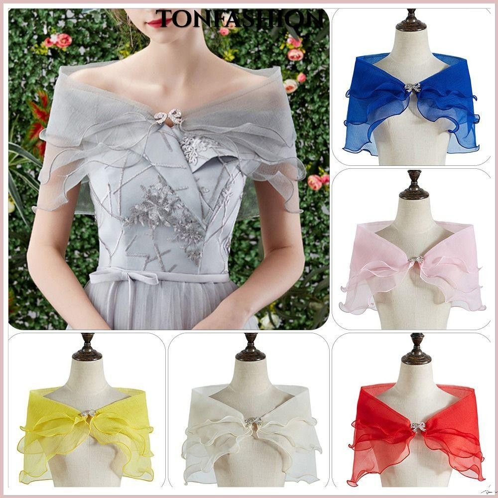 Tonfashion ผ้าคลุมแต่งงาน, ผ้าคลุมไหล่ลูกไม้ลําลองสําหรับปาร์ตี้, แฟชั่น Tulle ชุดราตรีเจ้าสาวหรูหราผ้าคลุมไหล่ผู้หญิง