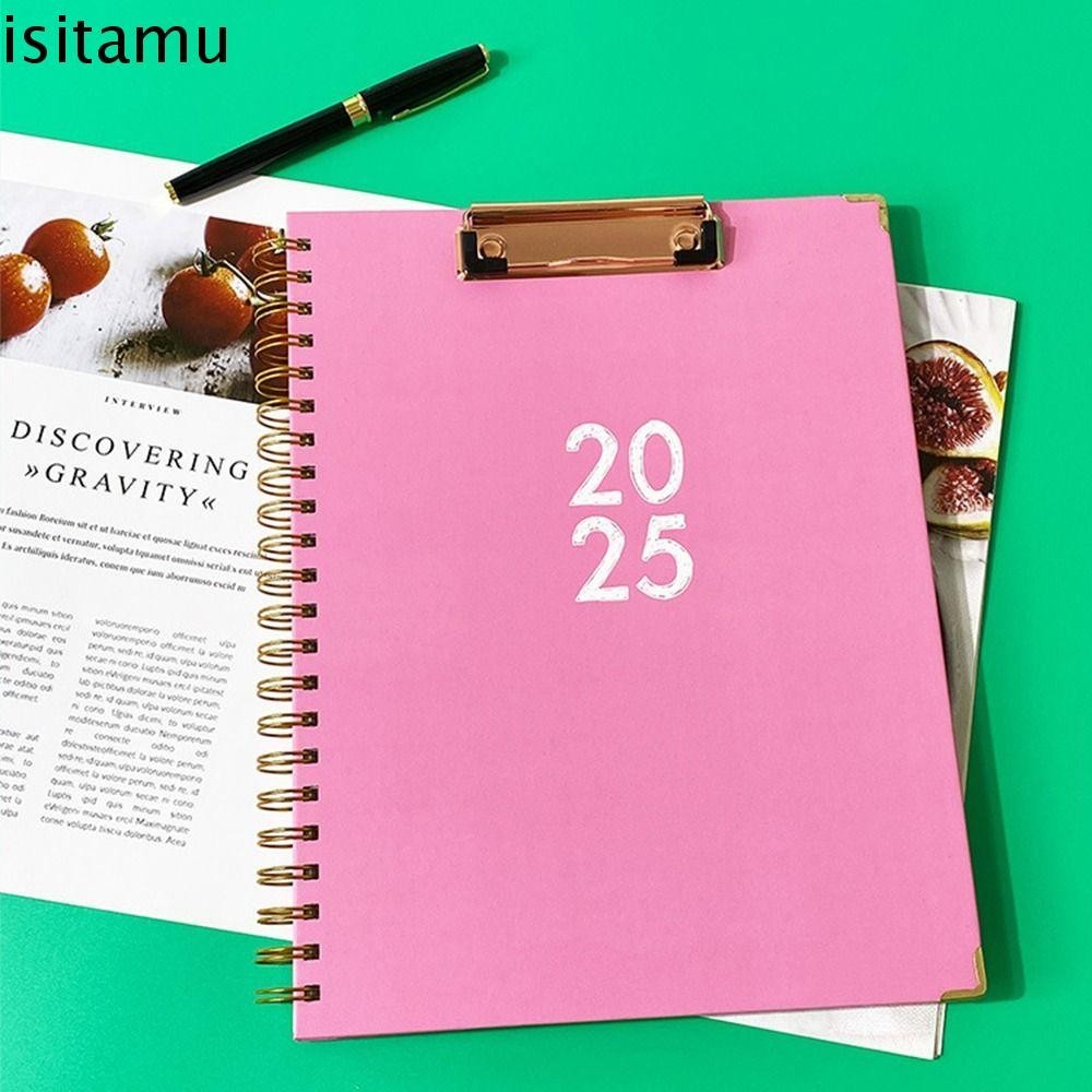 Isitaft 2025 หนังสือวาระภาษาอังกฤษ, พร้อมที่หนีบแผ่นปฏิทินรายเดือน A4 ตารางปฏิทิน Notepad, Weekly Plan Planner Organizer หลวม-leaf Coil ไดอารี่ Planner Notebook