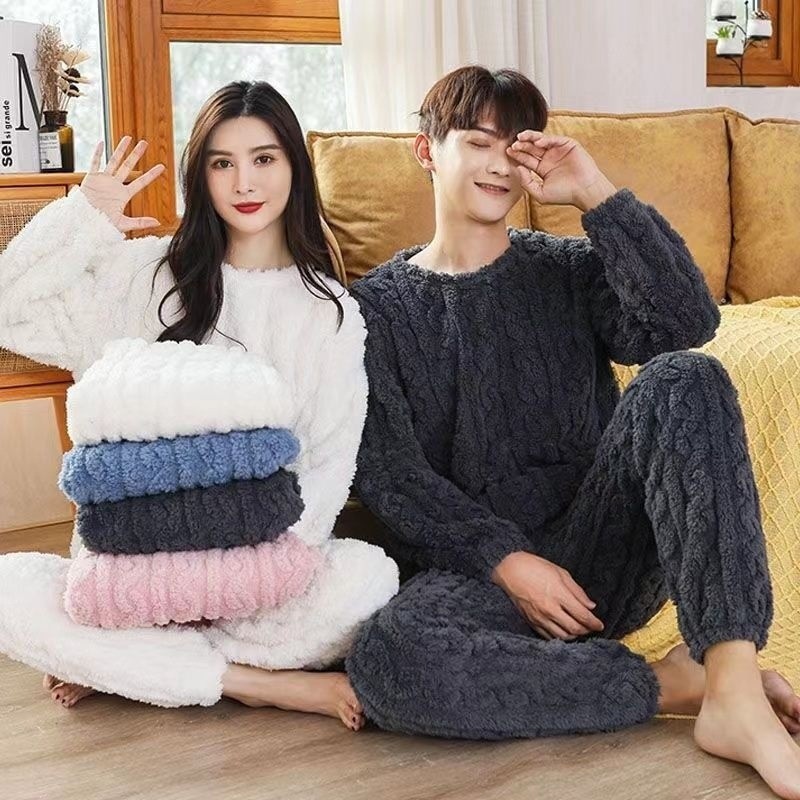 ฤดูใบไม้ร่วงผู้หญิง Warm 2 ชิ้นชุด Thicken กํามะหยี่ Ribbed ขนแกะชุด Pullover และกางเกงผู้หญิง Casual ชุดนอนชุด
