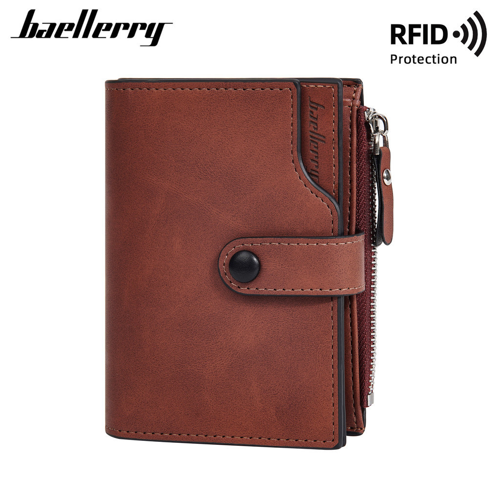ธุรกิจใหม่ของ แบลเลอร์รี่ RFID สามพับซิปกระเป๋าสตางค์กระเป๋าเงินเหรียญที่เรียบง่ายแฟชั่นหัวเข็มขัดรูปโฟลเดอร์ผู้ชายกระเป๋าสตางค์สั้