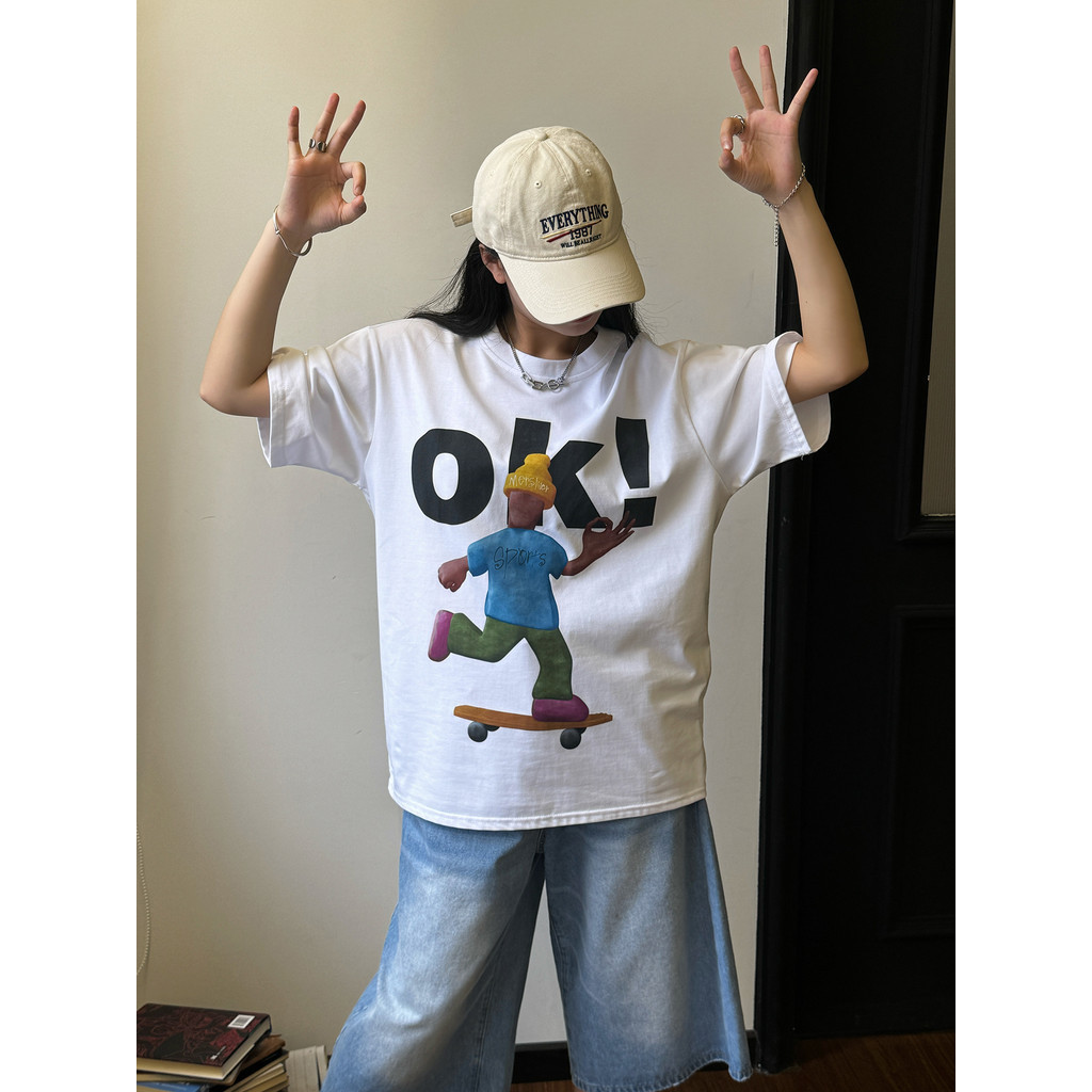 Beeyanbuy เสื้อยืด Unisex, ตัวการ์ตูนตลกพิมพ์เสื้อยืดแขนสั้นหลวม #A026