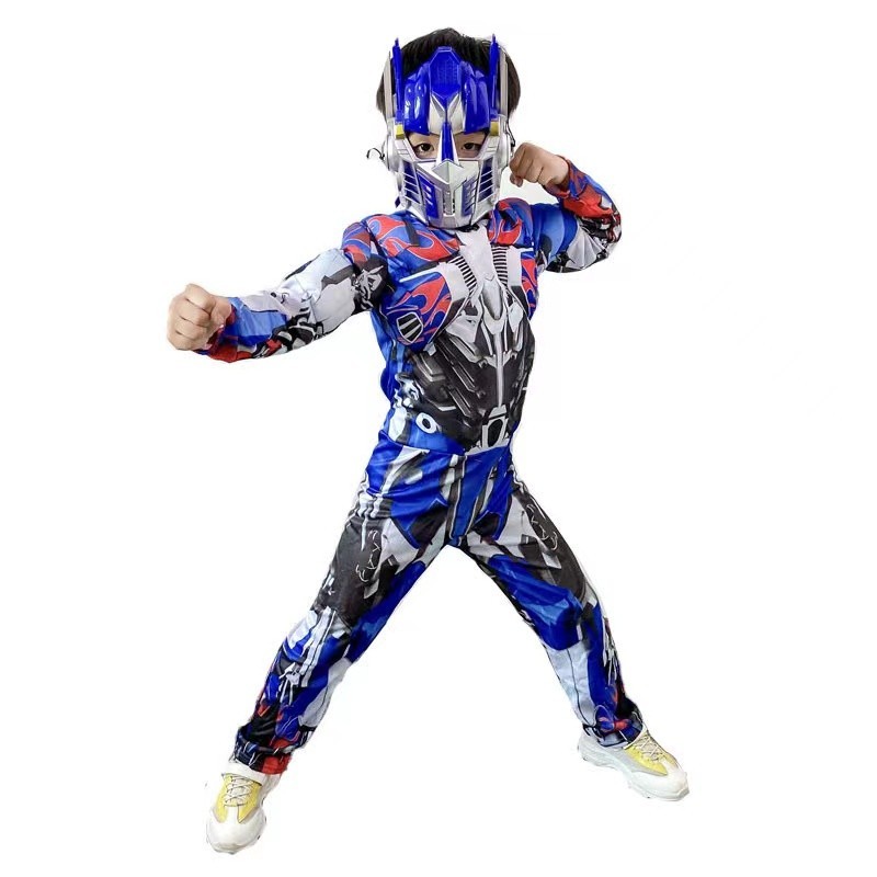 Optimus Prime Transformer(3D) Muscle With Mask ชุดฮาโลวีนสําหรับเด็ก (อายุ 4-10 ปี)
