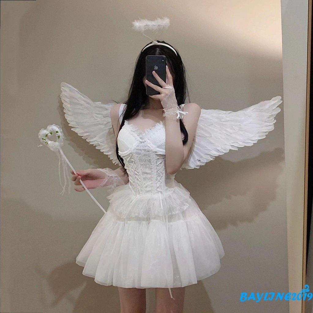 (จัดส่งในกรุงเทพฯ)-angel Wings Halo และ Fairy Wand สําหรับเด็ก Angel เครื่องแต่งกาย Feather Wingsare สําหรับ Halloween Christmas Eve
