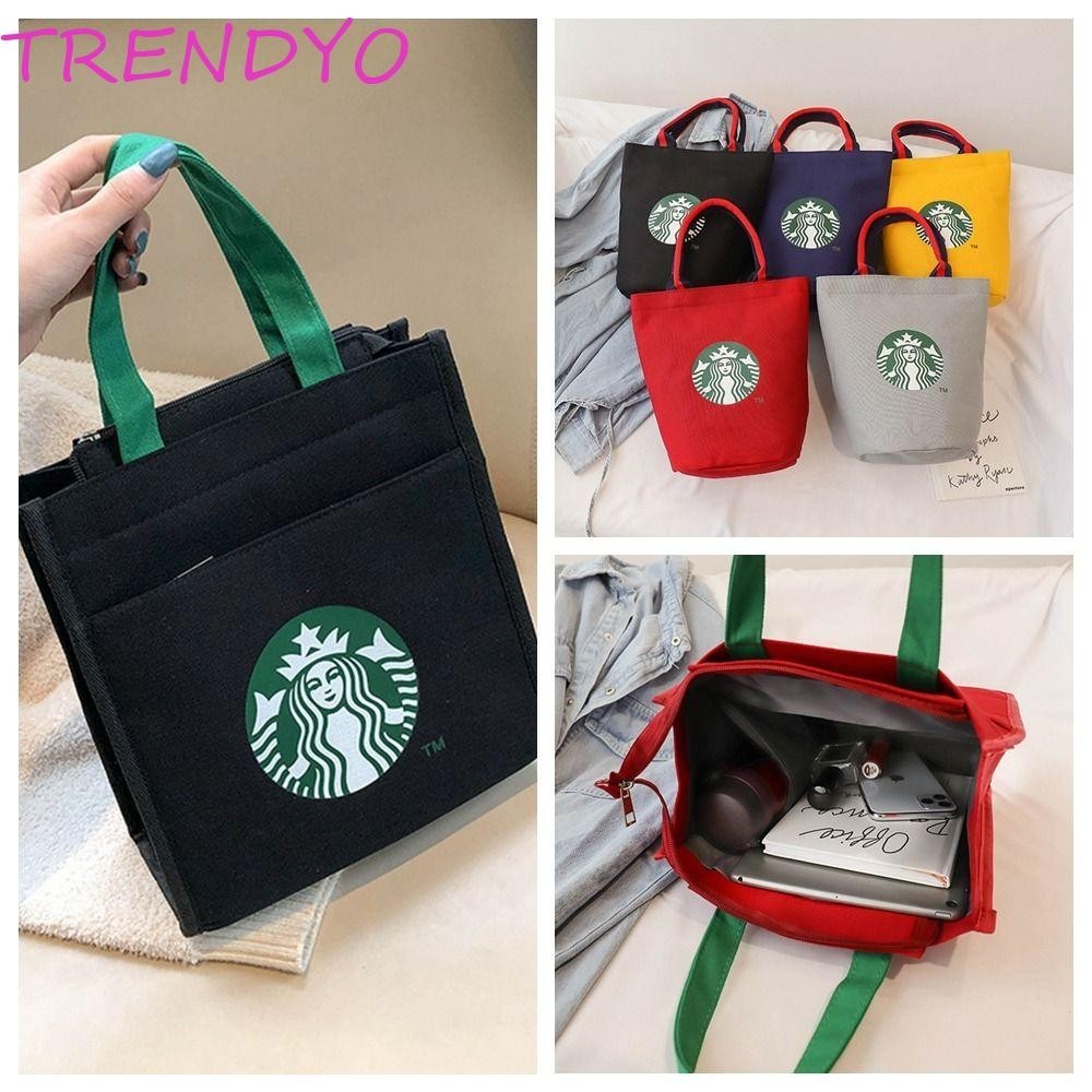 Trendyo Canvas Handbag, Lunch Bag Coffee Bag กระเป๋าผ้าใบ Starbucks, All-match Mummy Bag Tote Bag Korean Style Bucket Bag Outdoor
