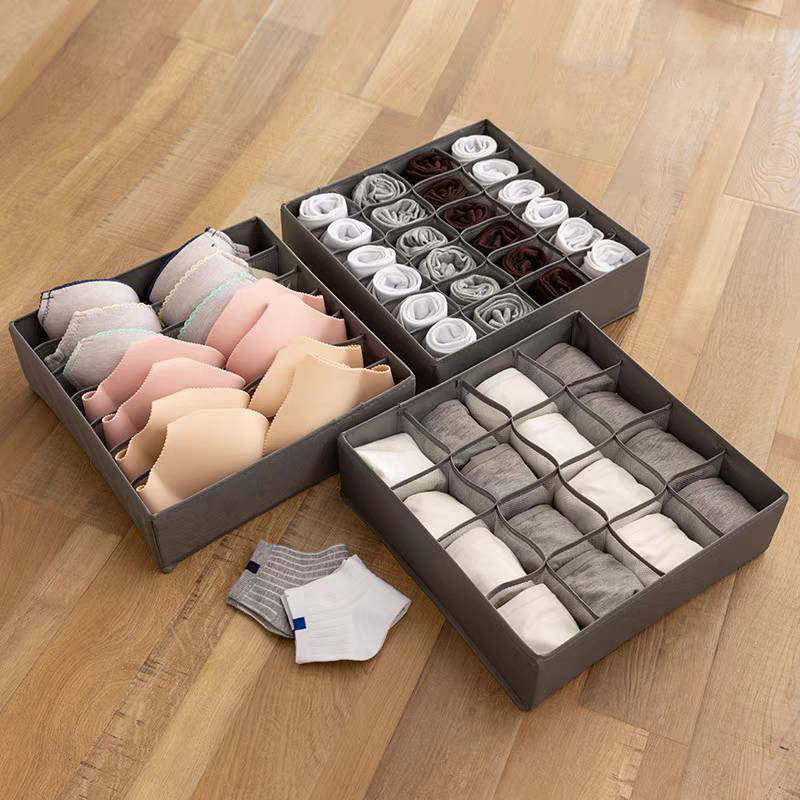 LOVE_ll 🌻กล่องเก็บชุดชั้นใน กางเกงใน กล่องใส่ถุงเท้า มีช่องแบ่ง พับเก็บได้ ขนาด 7/16/24 ช่อง หลากสี - รูปที่ 2