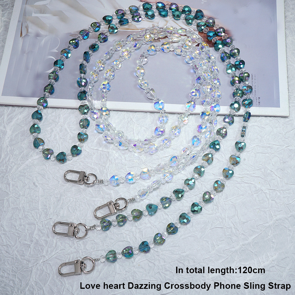 120 ซม.Dazzing Love Heart คริสตัล Rhinestone Crossbody สายคล้องโทรศัพท์สําหรับโทรศัพท์ส่วนใหญ่กระเป๋ากระเป๋าสตางค์ ID Card Badge ผู้ถือคีย์พวงกุญแจ