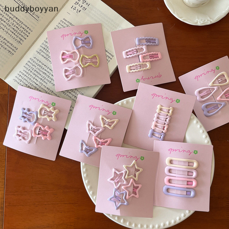 Bbth 4 ชิ้น/เซ็ตสีชมพู Simple Heart Star กิ๊บติดผมสําหรับสาวน่ารัก Hairpin Barrettes แฟชั่นอุปกรณ์เสริมของขวัญ Vary