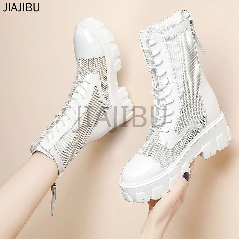 British Style White Hollow Martin Boots for Women Summer Breathable Mesh Short Boots Korean Fashion 