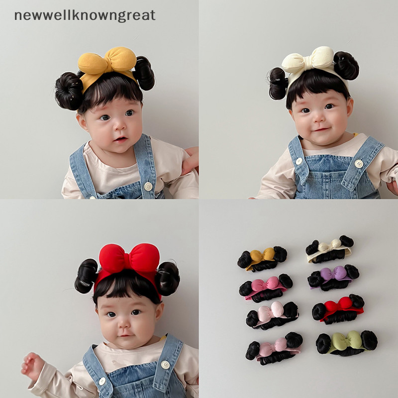 แฟชั่นน่ารักเด็กทารกวิกผมเด็กวัยหัดเดิน Bow วิกผม Hairband พร้อมหมวกคอสเพลย์ Headwear สําหรับแรกเกิด