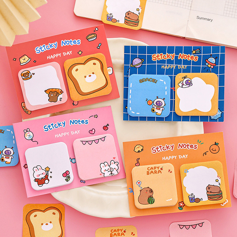 60 แผ่นน่ารักการ์ตูน Happy Day Series Sticky Notes โรงเรียนนักเรียนแบบพกพา Mini Memo Pad