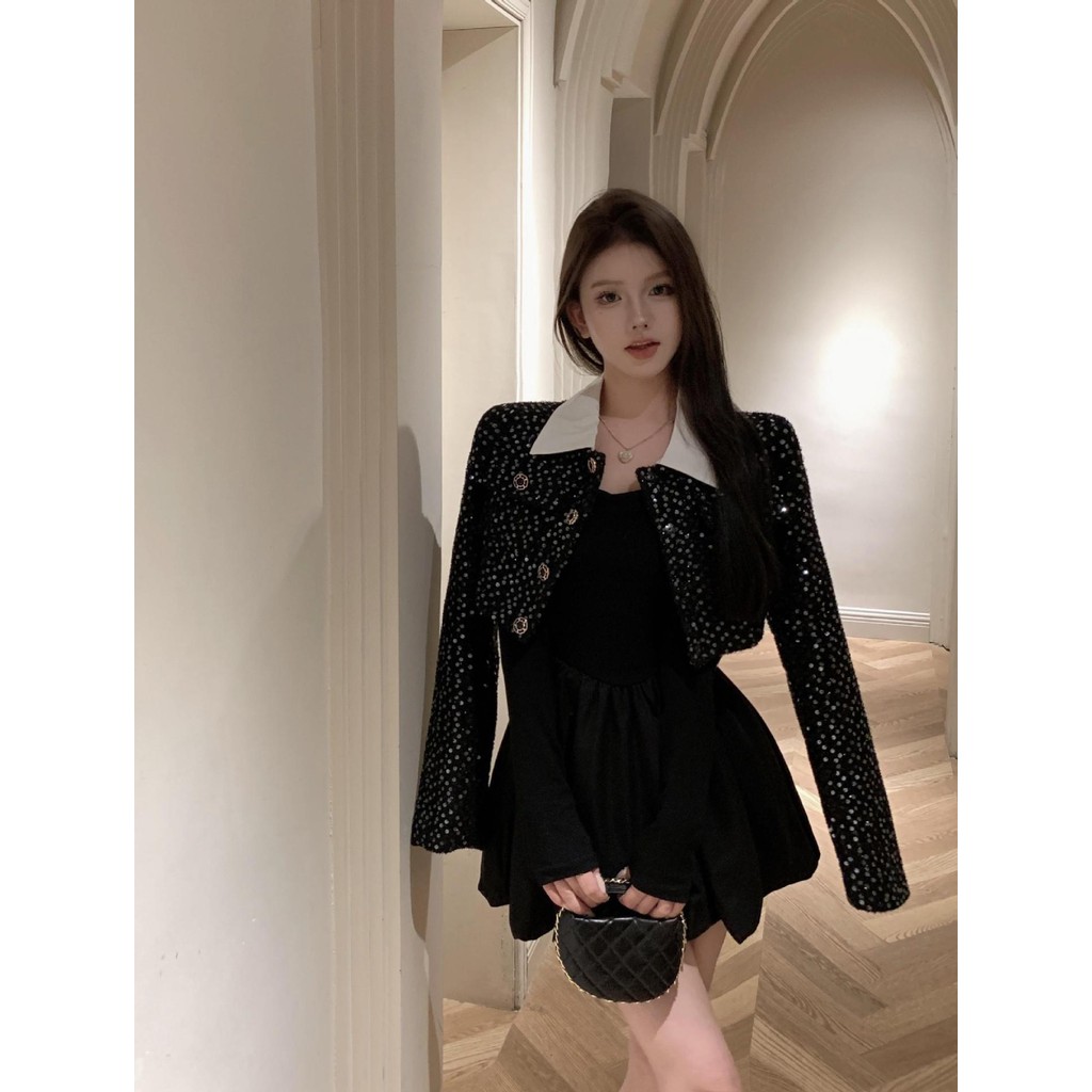 มินิเดรสทรงบอลลูนสีดำ กระโปรงพองสม็อคชาย หลังเป็นผ้าซีทรูเซ็กซี่ ชุดไปเที่ยวผับ ชุดปาร์ตี้สวยๆ #9171 - รูปที่ 3