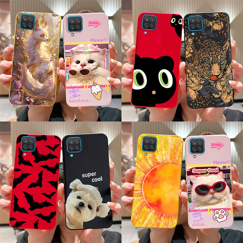 SAMSUNG สําหรับsamsung A12 M12 เคสซิลิโคนMatteน่ารักการ์ตูนCat Foxรูปแบบปลอกนุ่มปกหลังสําหรับSamsung A125F Galaxy 12 M 12 เคสโทรศัพท์