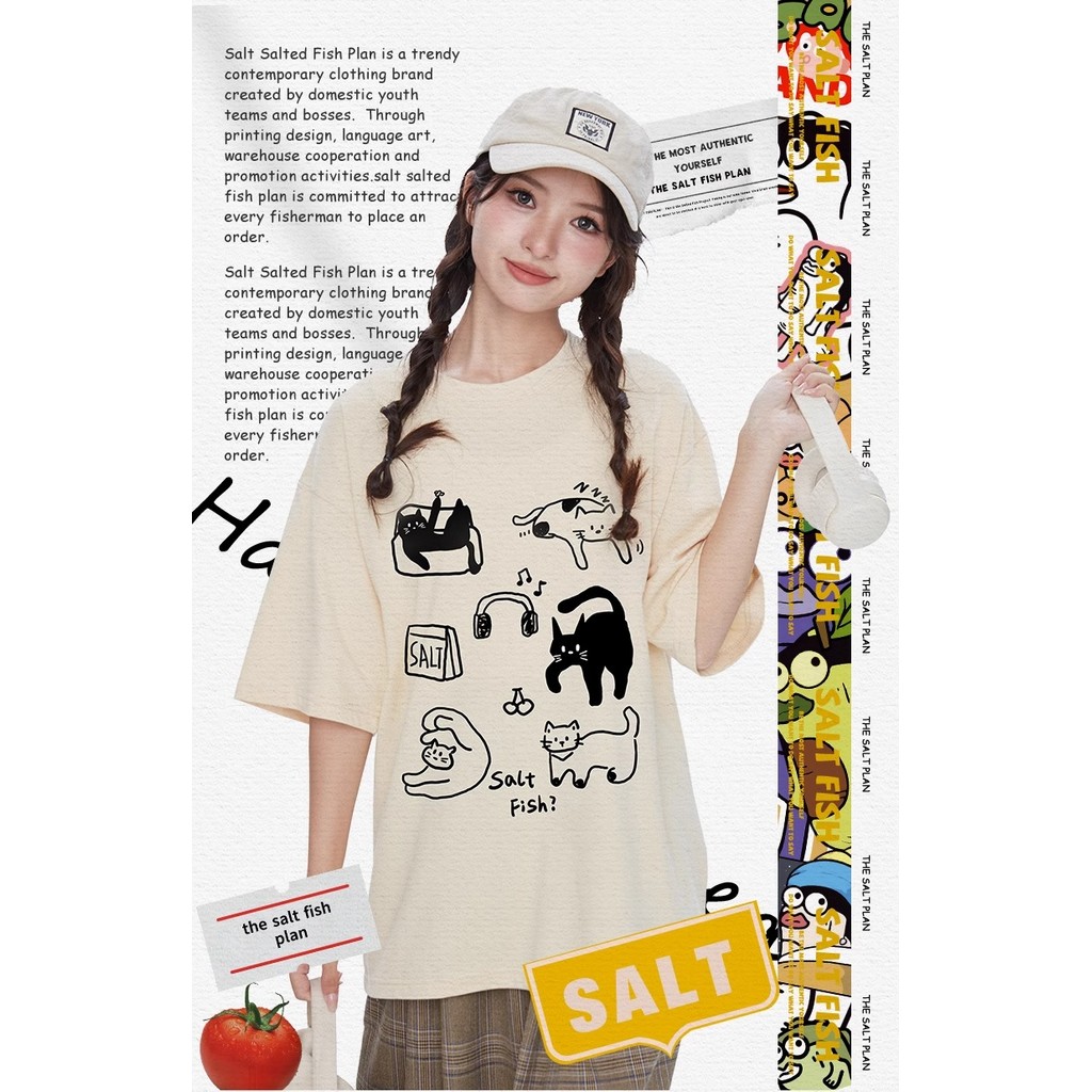 （พร้อมส่งจากกทม มาถึงใน 2วัน）เสื้อยืดลายการ์ตูนผ้าฝ้ายแท้ ใส่สบาย แขนสั้น อินเทรนด์รับซัมเมอร์ oversize T-shirt