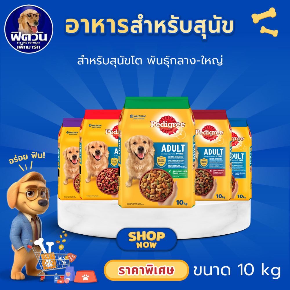 Pedigree Adult อาหารเม็ดสำหรับสุนัขโตพันธุ์กลาง-ใหญ่ ขนาด 10 กิโลกรัม{อาหารสุนัขเม็ด}