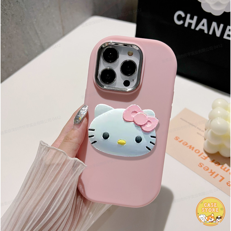 สีขนม สวัสดีคิตตี้ วงเล็บ เคสชุบ เข้ากันได้สำหรับ iPhone 11 15 13 14 12 Pro MAX 7 8 6 6s Plus XR X X