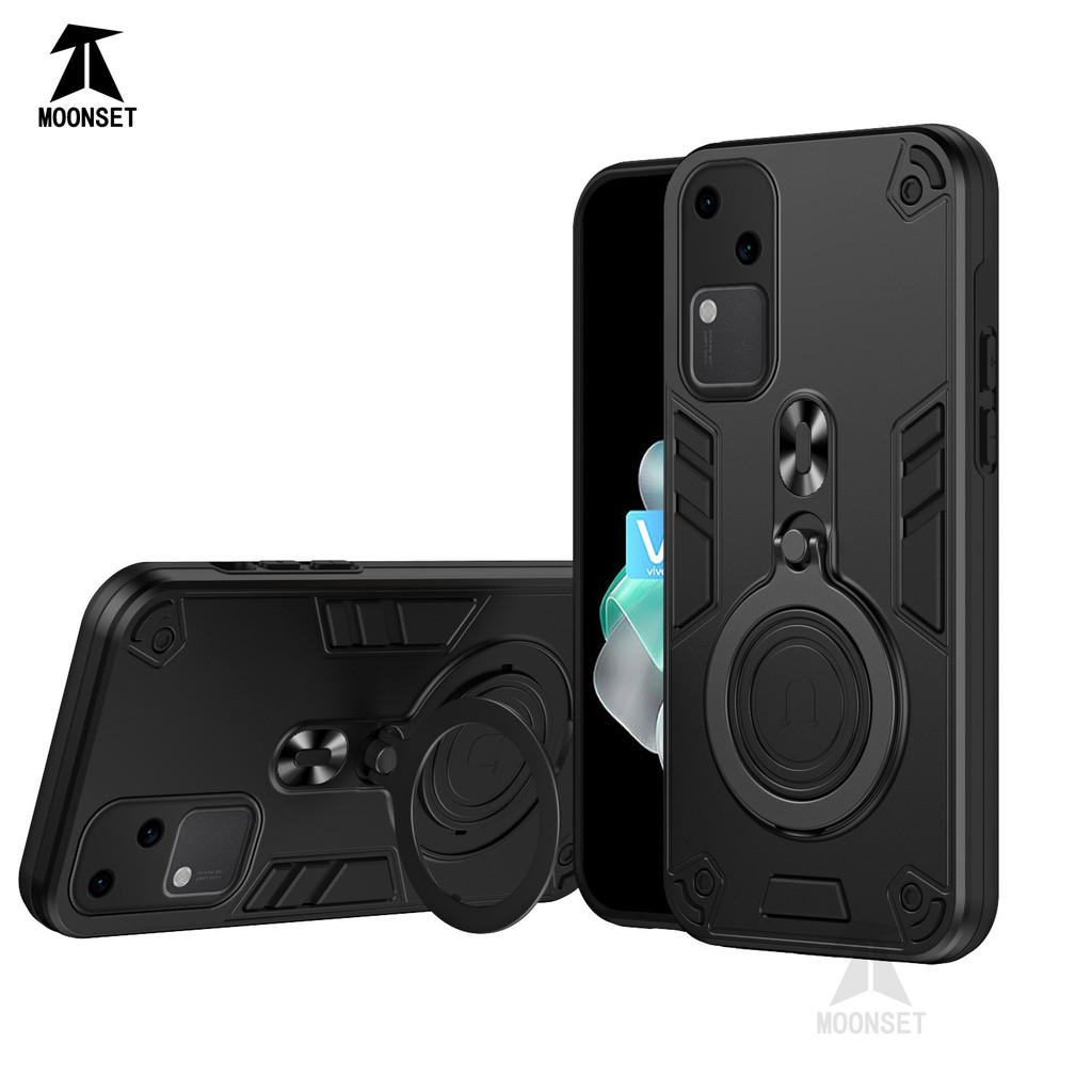 สําหรับ Vivo V30 / V30 Pro Case Hard PC + ซิลิโคนอ่อนนุ่ม Hybrid พร้อม 360° วงแหวนโลหะหมุนได้ฝาครอบป