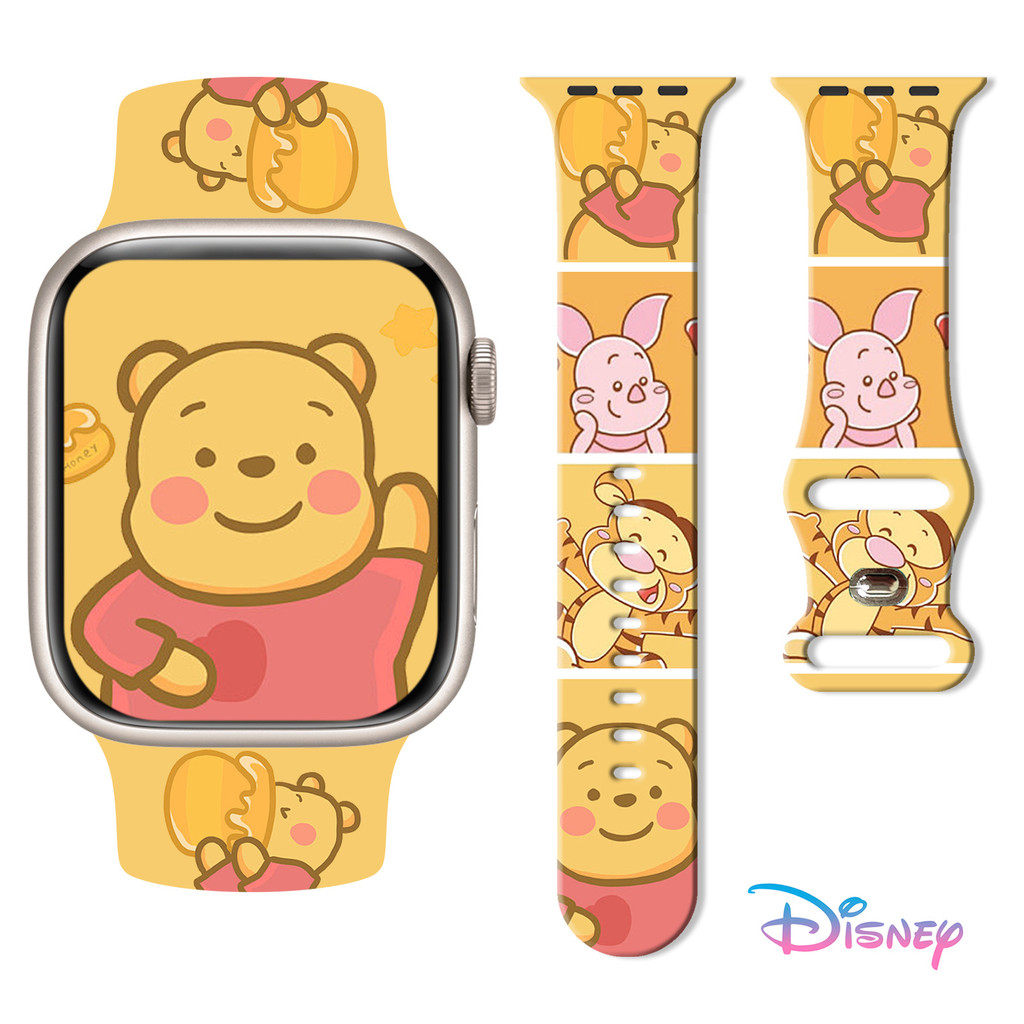 นุ่มหัวเข็มขัดคู่สายนาฬิกาการ์ตูนตัวอักษร Winnie the Pooh Band สําหรับ Apple Watch Ultra 2/Ultra 49 มม.S9 S8 7 SE 6 5 4 3 2 SE2 (49 มม.45 มม.44 มม.41 มม.40 มม.42 มม.38 มม.)