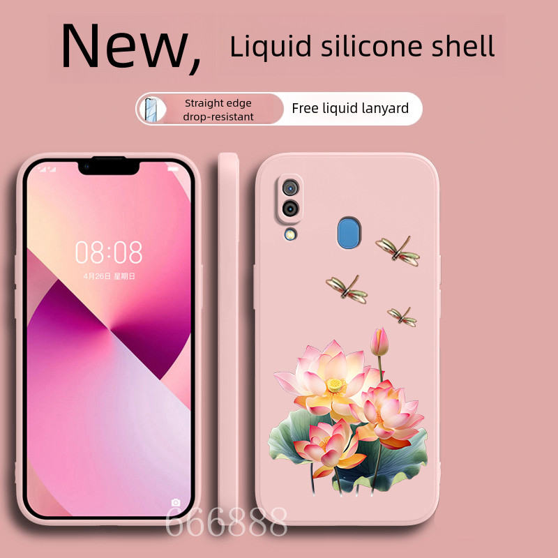 Gift lanyard case สําหรับ Samsung A20 A30 เคสโทรศัพท์ ใหม่รูปแบบดอกบัวกันกระแทก soft case