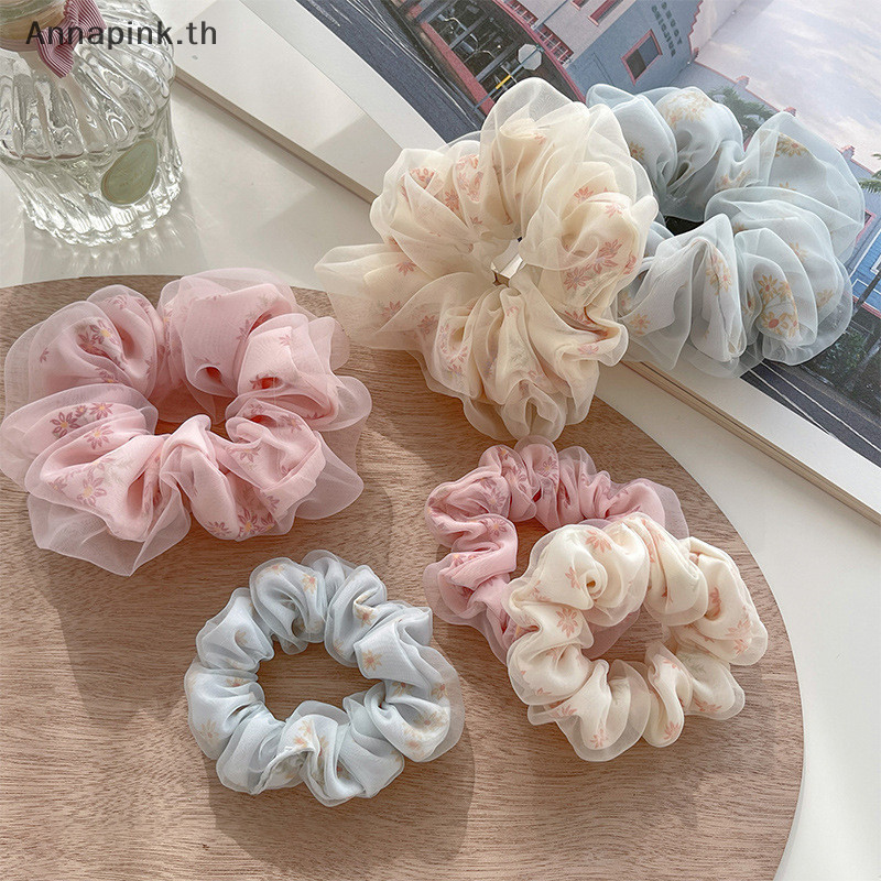 Annapink.th สองชั้นผ้าไหม Organza Scrunchies ดอกไม้หวานผมวงสําหรับสาวผู้ถือผมหางม้ายางรัดผมอุปกรณ์เสริมผม EN