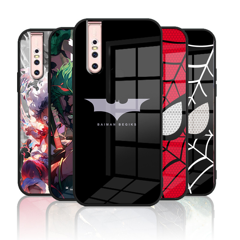 เคสกระจก Vivo V15 pro 1818 เคสกระจกนิรภัยฮาร์ดฝาหลังขอบซิลิคอนอ่อน