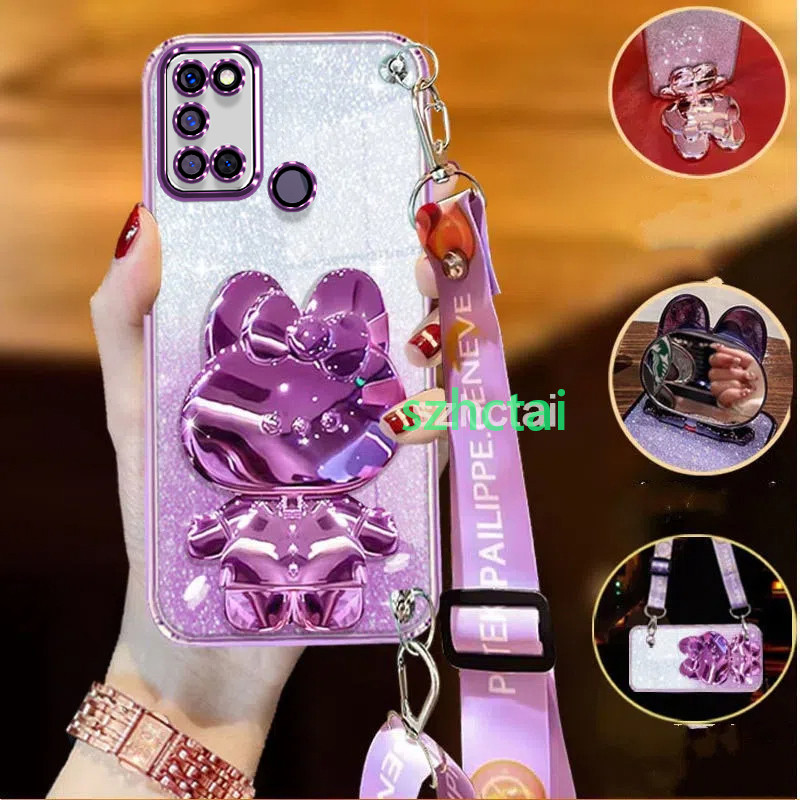 เคสโทรศัพท์ Realme 7i Realme C17 สายคล้องคอ เคสโทรศัพท์หรูหรา ความงาม กระจกการ์ตูนวงเล็บป้องกันเคสกั