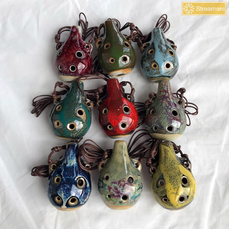 {Streamers} 6 Hole Small Ocarina Flute Beginner Instrument Tourist ของที่ระลึกอุปกรณ์เสริมจี้เซรามิค