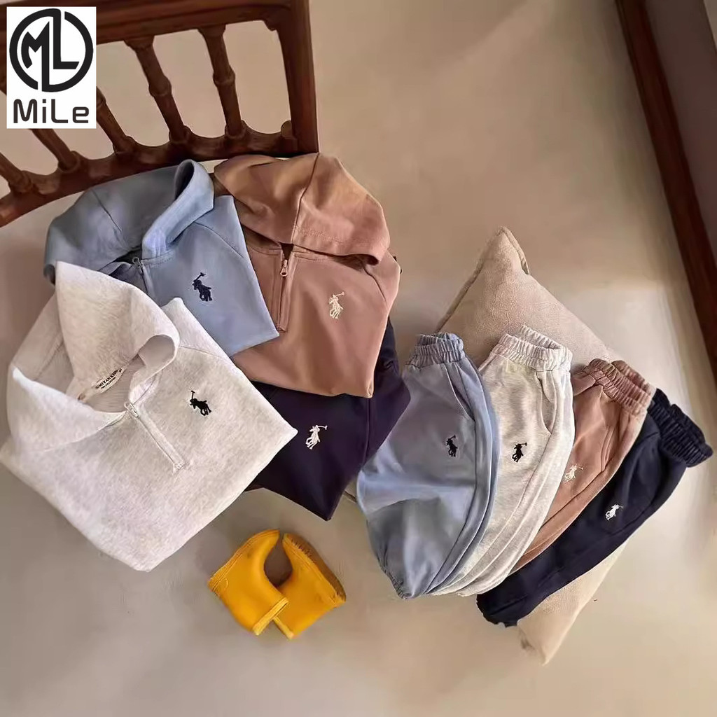 [มล] 80-130เซนติเมตรชุดเด็กฤดูใบไม้ผลิฤดูใบไม้ร่วงสไตล์ใหม่ชายหญิงเวอร์ชั่นเกาหลีปักเสื้อคลุมด้วยผ้าเด็กกางเกงวอร์มสองชิ