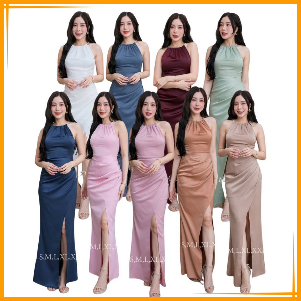 ชุดไปงานแต่ง Wedding Dress AP027 แต่งสายเพชรรวบคอ ชุดเดรสไปงานแต่ง เดรสสวยๆ เดรสยาว งานแต่งงาน Dress